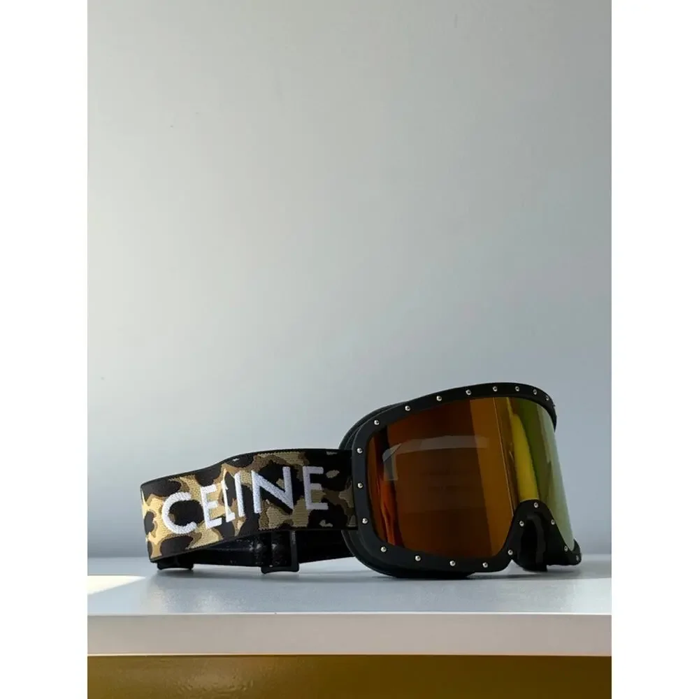 NEW Celine CL40196U Black Gold Cheetah Mirrored Ski Goggles - Picture 4 of 7